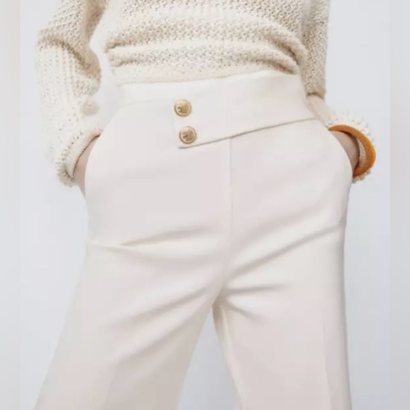 ZARA High Waisted Pants NWT Ivory S XS - Picture 6 of 12